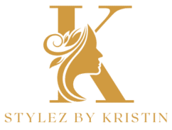 The logo is a golden uppercase letter"K" with a female's face in the center. The words "Stylez by Kristin" are under the logo.